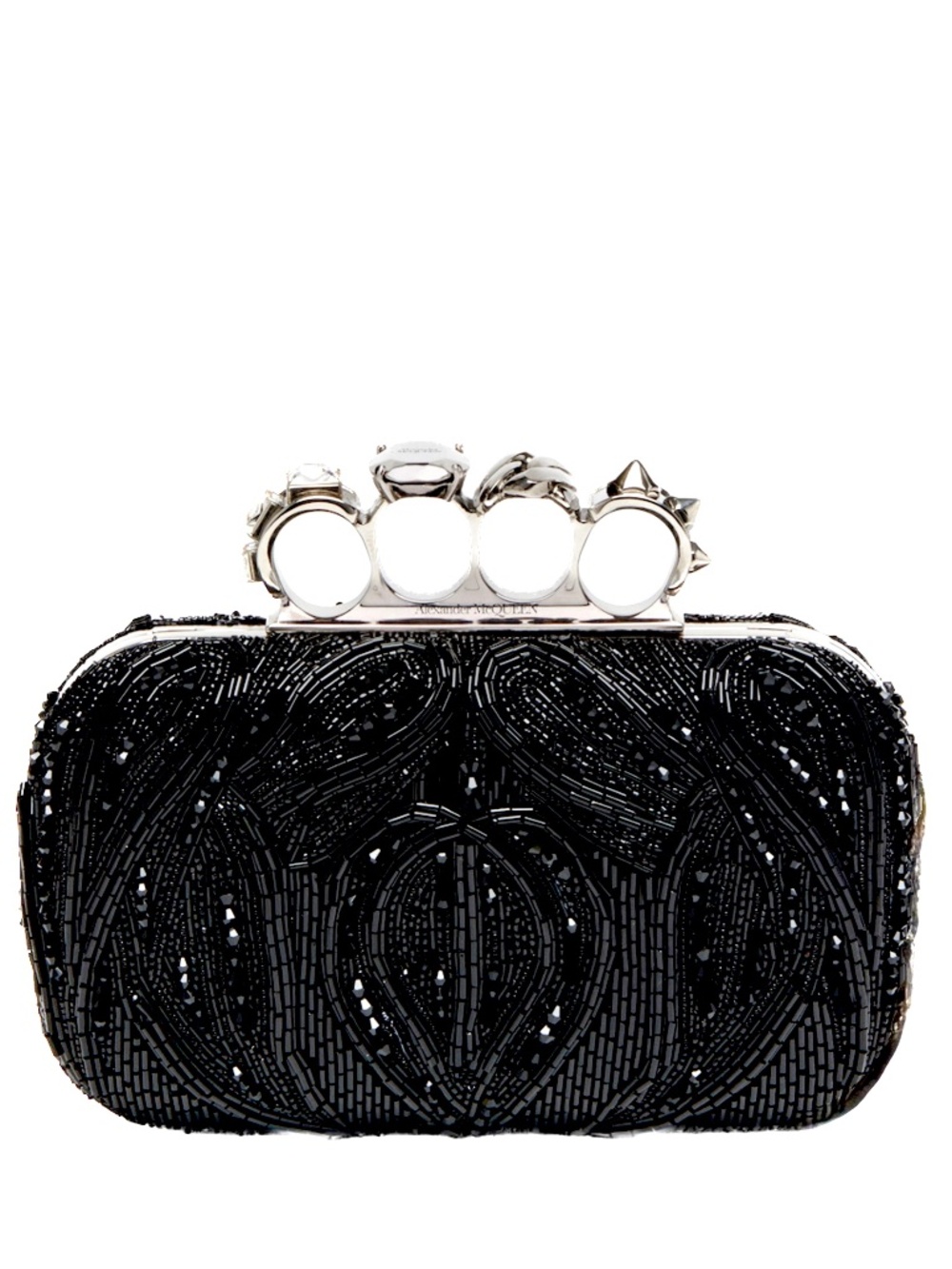Alexander McQueen Black Beaded Four Ring Clutch / Shoulder bag